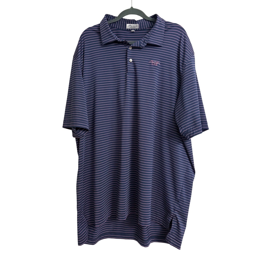 Peter Millar Summer Comfort Polo Shirt Mens XXL Navy Pink Striped Golf Top